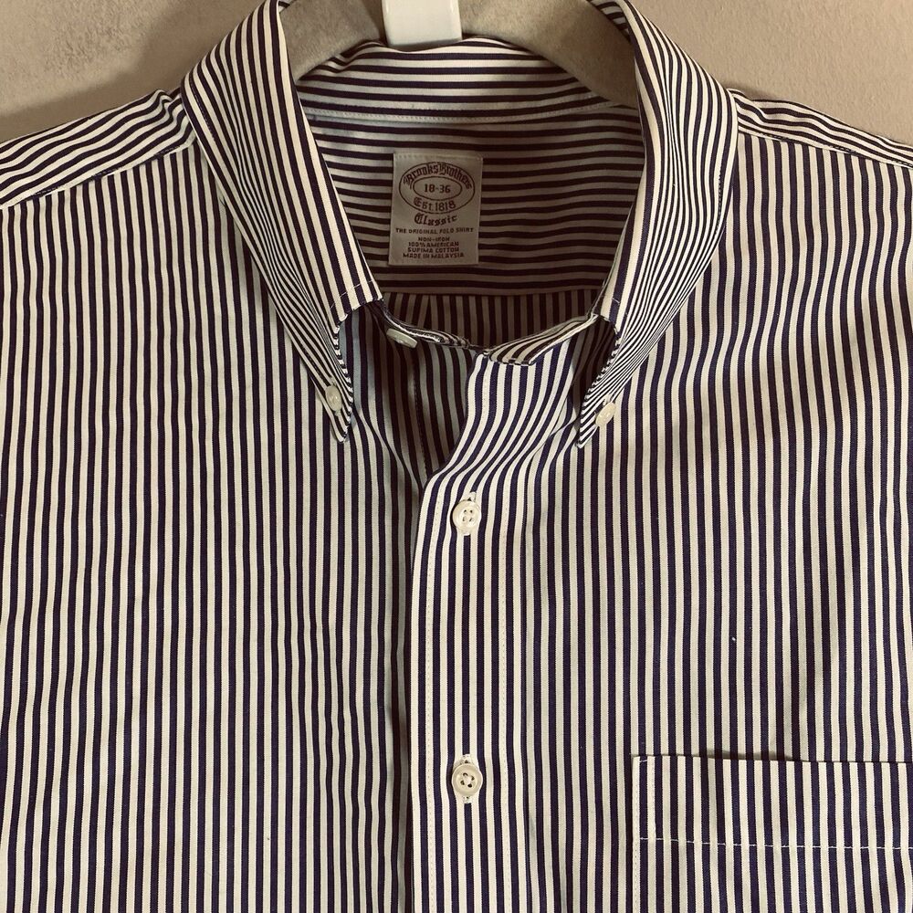 Brooks Brothers Non Iron Supima Cotton Blue Stripe Dress Shirt Men Size 18-36